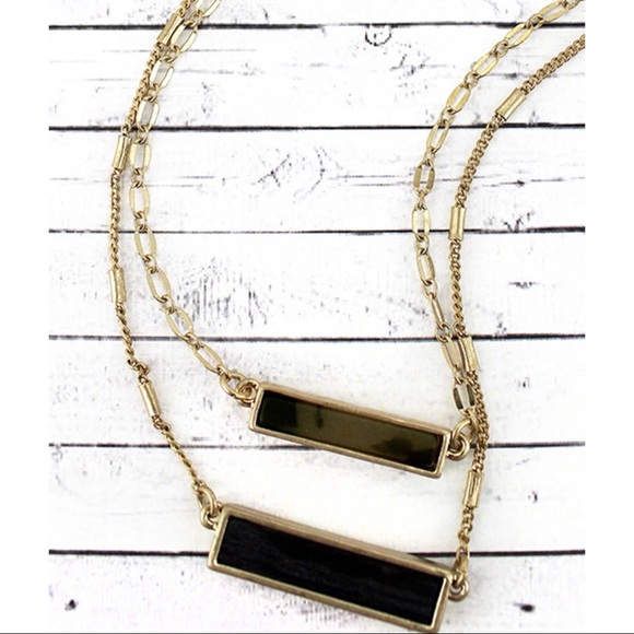 Tortoise Shell and Wood Bar Layered Necklace - Picture 2 of 8